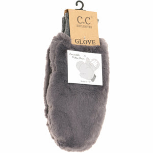 Dark Grey Fuzzy Lined Fur Women's Convertible Mittens