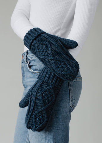 Steel Blue Cable Knit Mittens