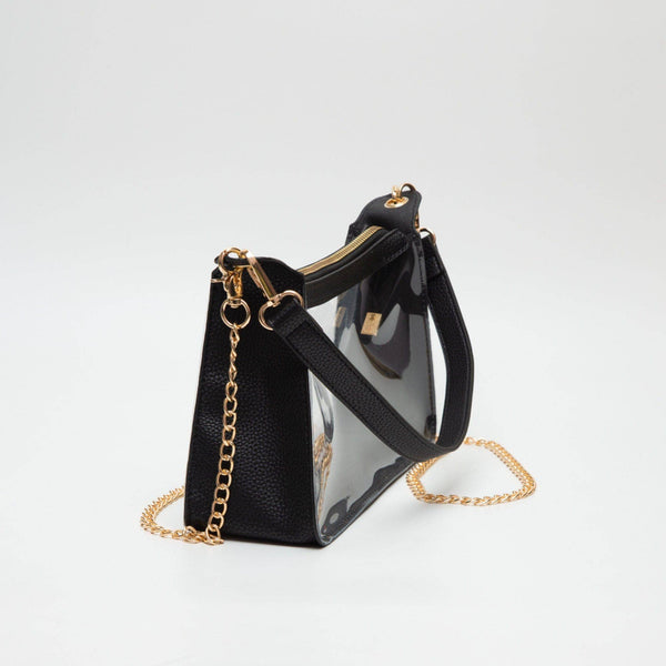 Marilyn Clear Satchel Bag With Chain Strap: Black