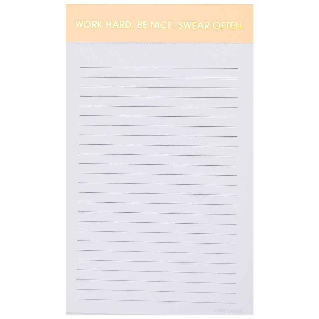 Work Hard Be Nice Swear Often Notepad - Light Orange