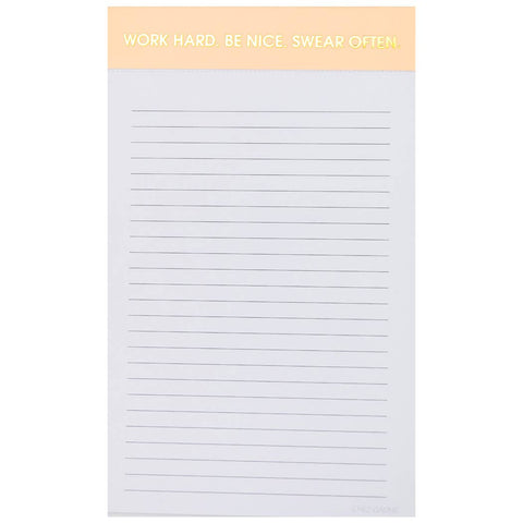 Work Hard Be Nice Swear Often Notepad - Light Orange