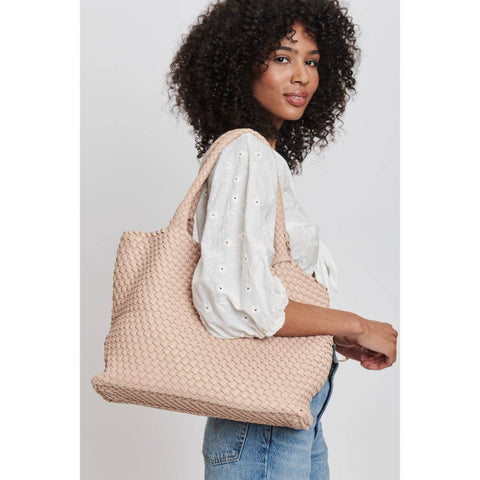 Solana Woven Vegan Leather Tote: Natural