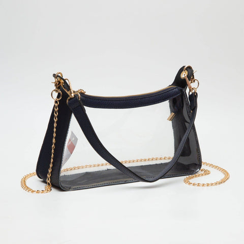 Marilyn Clear Satchel Bag With Chain Strap: Navy