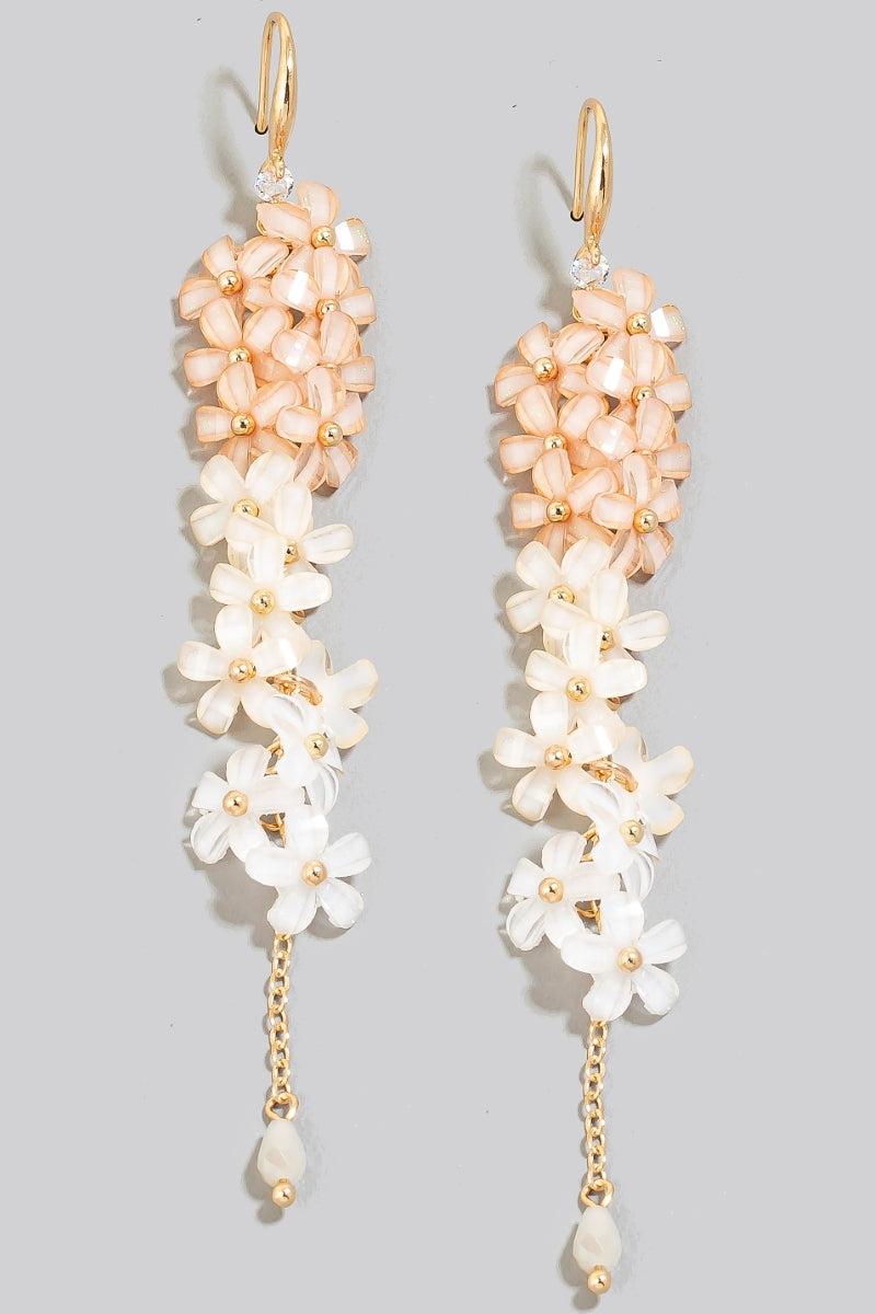 White Flower Charms Chain Dangle Earrings