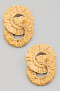 Linked Raffia Fringe Hoop Drop Earrings