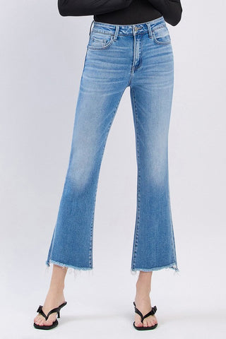 High Rise Slant Raw Hem Crop Flare - Flying Monkey Jeans   C3