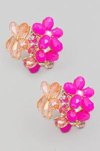 Pink Beaded Stud Earrings