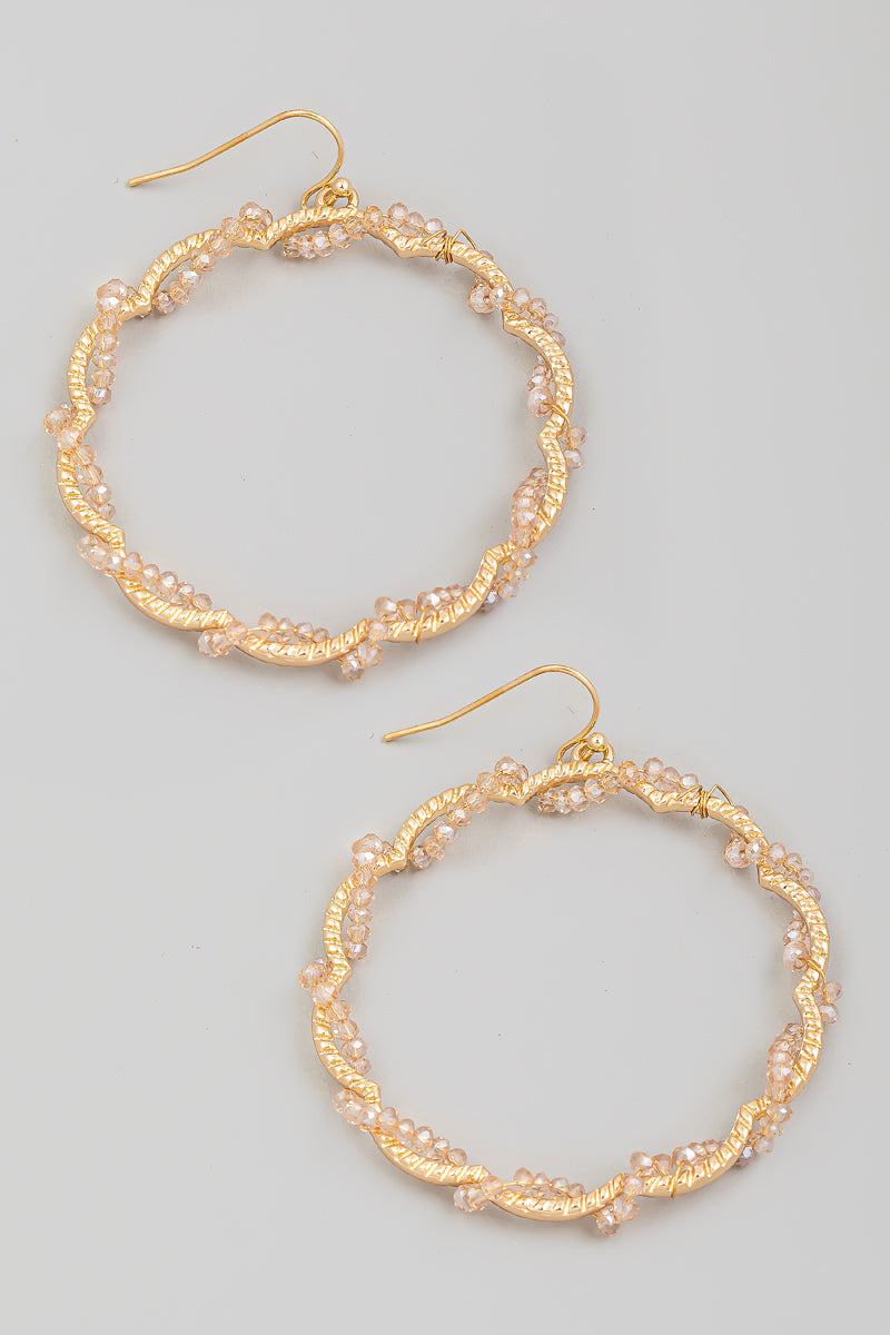 Metallic Beaded And Spiral Hoop Drop Earrings