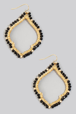 Black Beaded Clover Dangle Earrings