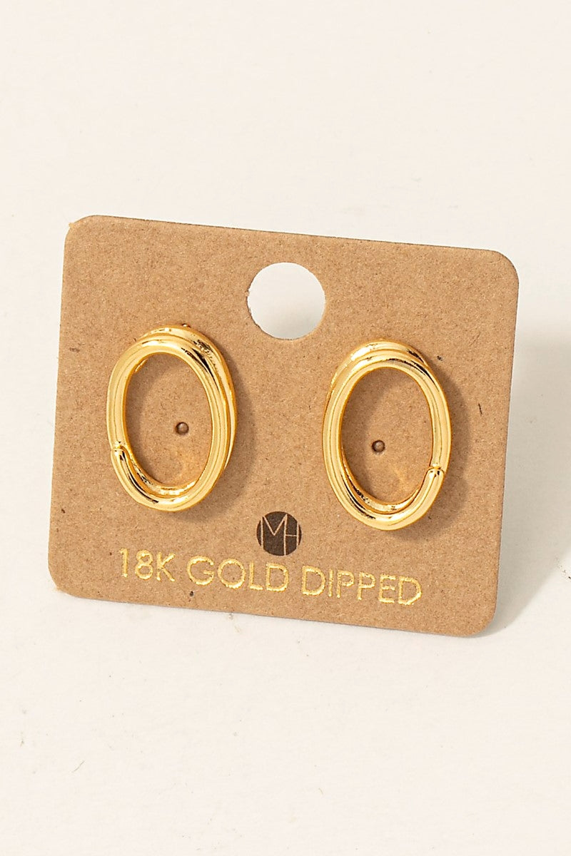 Gold Dipped Oval Hoop Stud Earrings