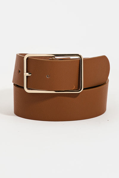 Faux Leather Rectangle Gold Buckle Belt - 3 colors