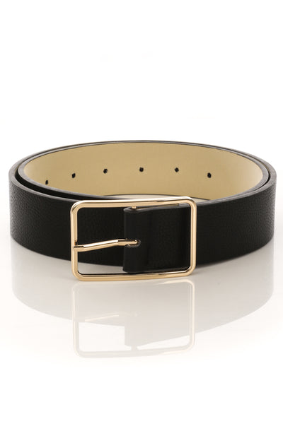 Faux Leather Rectangle Gold Buckle Belt - 3 colors