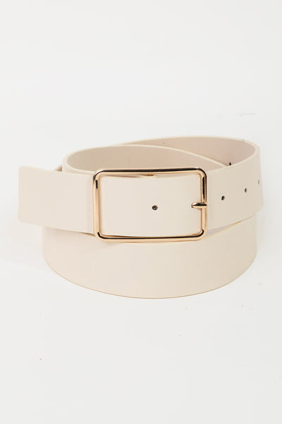 Faux Leather Rectangle Gold Buckle Belt - 3 colors