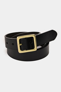 Black Leather Square Buckle Belt