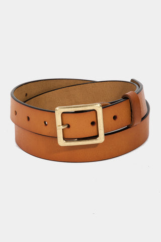 Camel Leather Square Buckle Belt