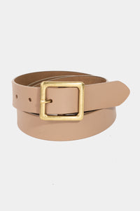 Taupe Leather Square Buckle Belt