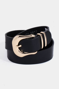 Gold buckle Black Faux Leather Belt