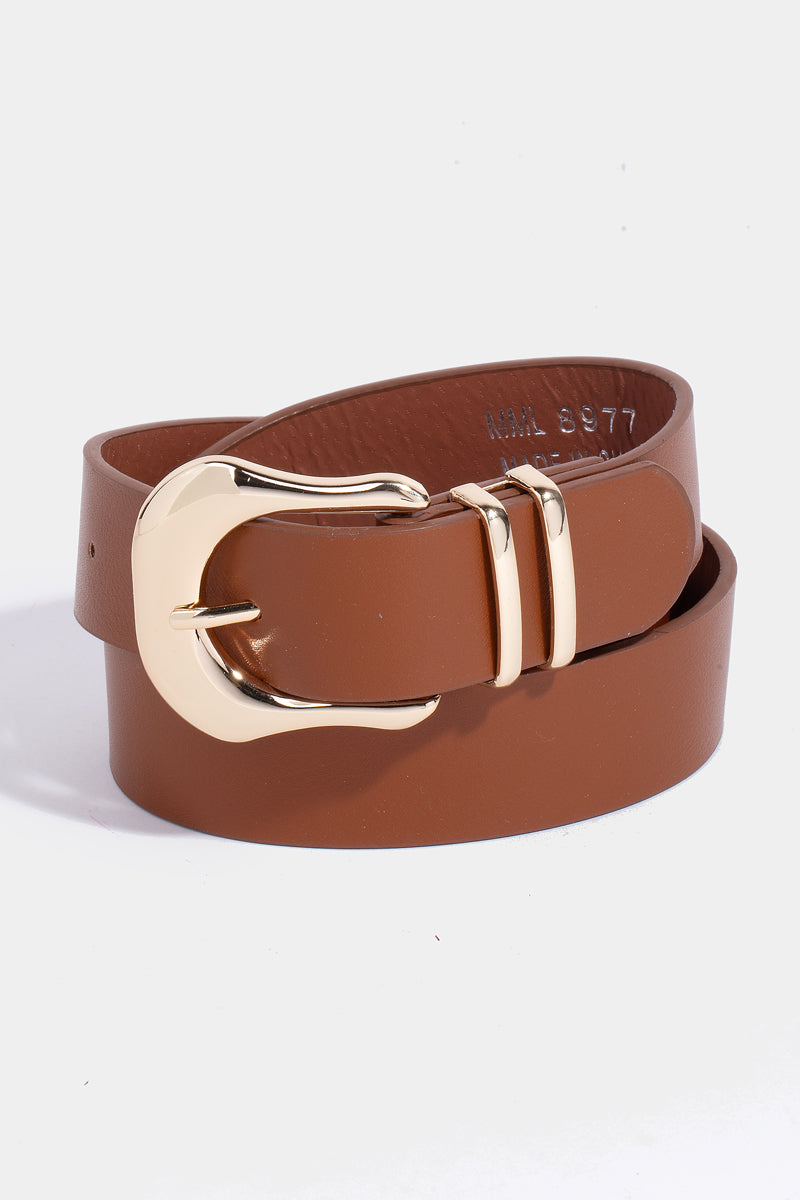 Gold buckle Camel Faux Leather Belt