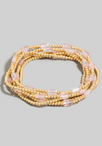 Pink Glass Charms Metallic Beaded Bracelet Set