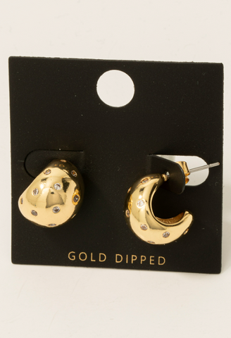 Gold Dipped Mini Cz Studs Rounded Hoop Earrings