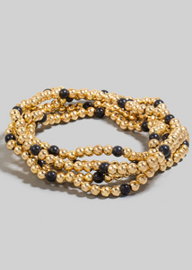 Black Stone And Metallic Beaded Bracelet Set