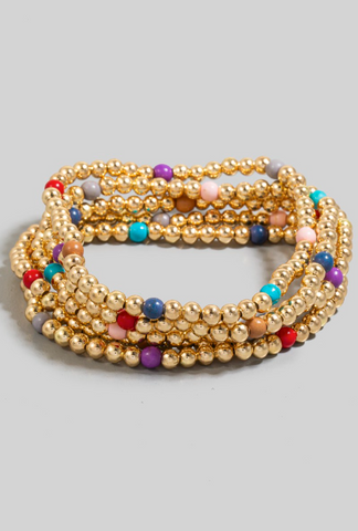 Multi Colored Stone And Metallic Beaded Bracelet Set