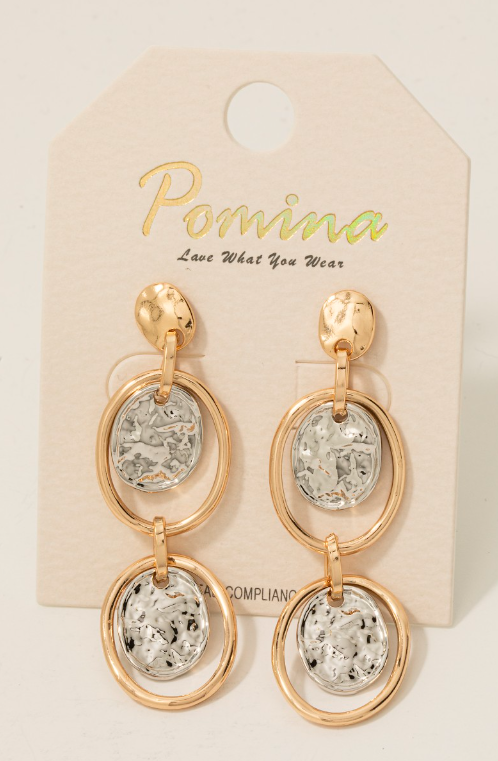 Two tone Layered Coin And Hoop Charms Dangle Earrings