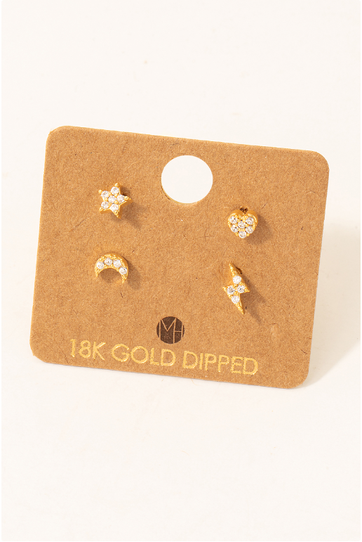 Mini Star Lightning Heart Moon Stud Earrings Set