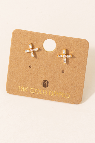 Cz Mini Cross Stud Earrings Gold Dipped