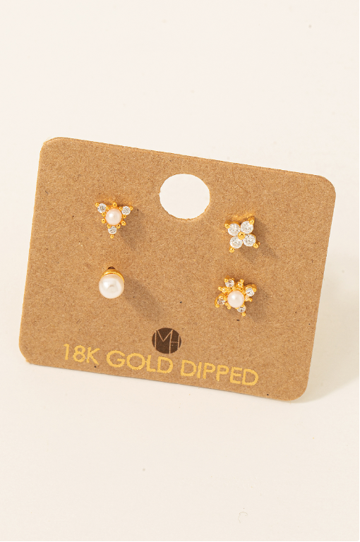 Mini Floral Pearl Stud Earrings Set