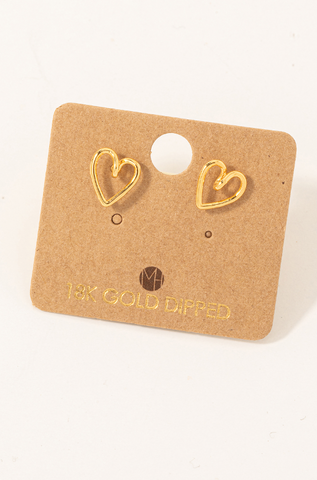 Gold Dipped Wire Heart Stud Earrings