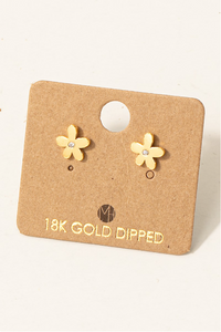 Gold Mini Cz Stud Flower Stud Earrings