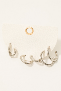 Silver - Three Pair Mini Tube Hoop Earrings Set