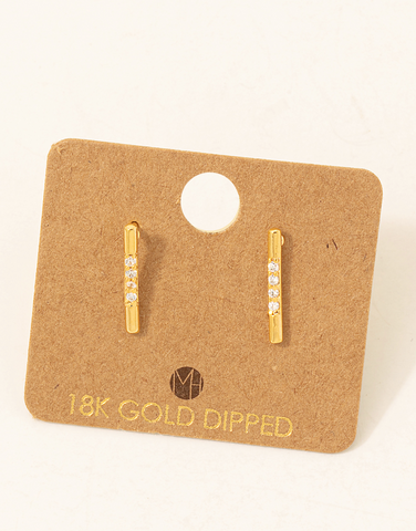 Gold Dipped Studded Bar Stud Earrings