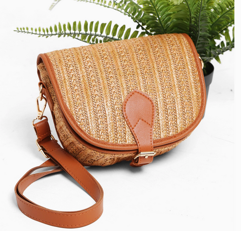 Straw Round Bottom Crossbody Summer Bag