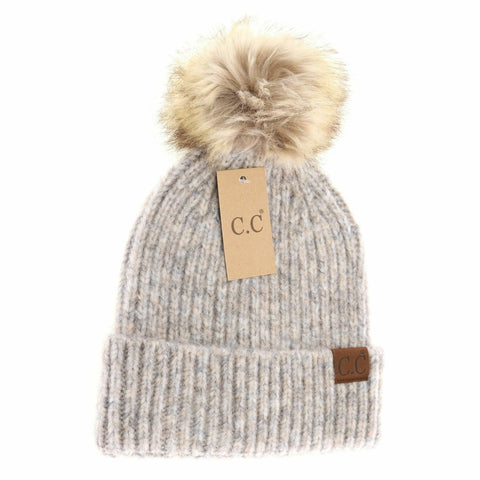 Dove Multi Soft Ribbed Fur Pom C.C Beanie