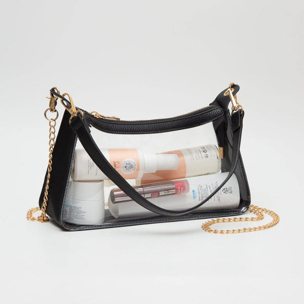 Marilyn Clear Satchel Bag With Chain Strap: Navy