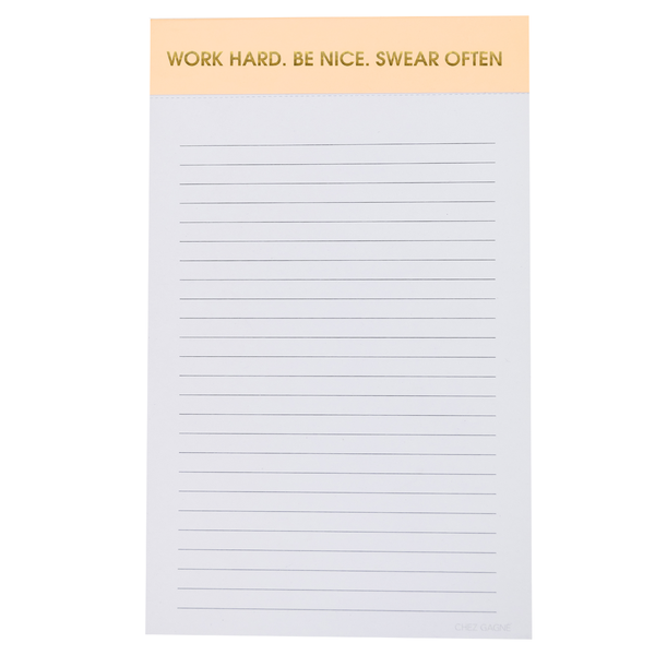 Work Hard Be Nice Swear Often Notepad - Light Orange