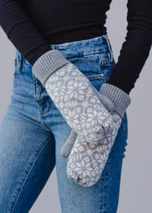 Gray & White Snowflake Knit Mittens