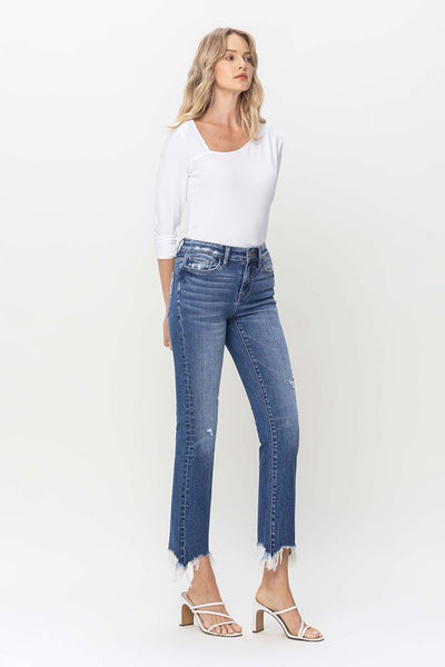 Mid Rise Distressed Hem Ankle Jeans - Flying Monkey