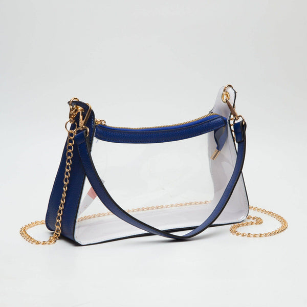 Marilyn Clear Satchel Bag With Chain Strap: Navy