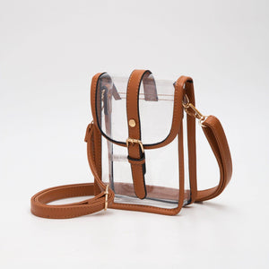 Game Day Clear Buckle Strap Mini Crossbody Bag: Tan