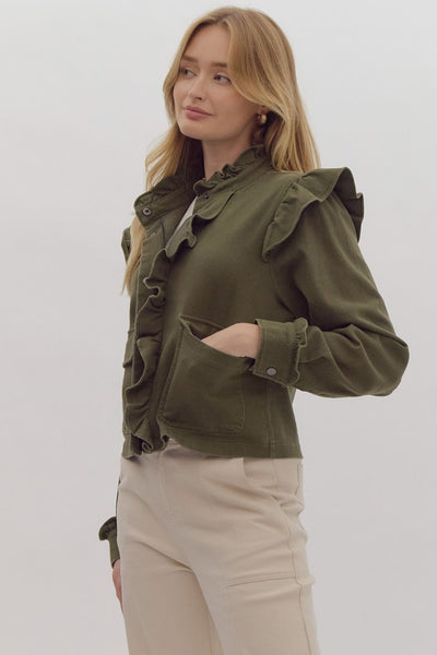 the Gianna Olive Ruffle coat