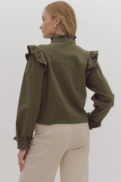 the Gianna Olive Ruffle coat