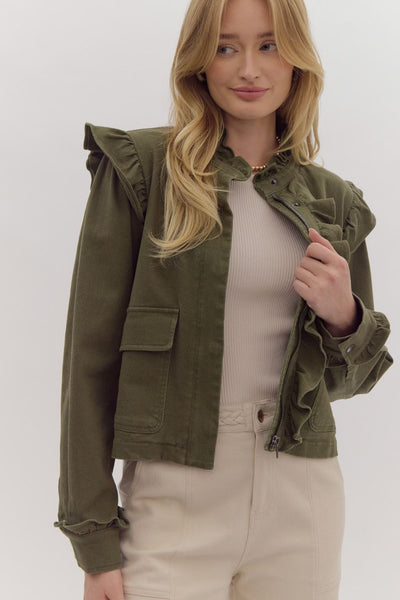 the Gianna Olive Ruffle coat