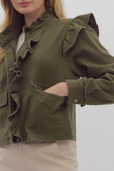 the Gianna Olive Ruffle coat