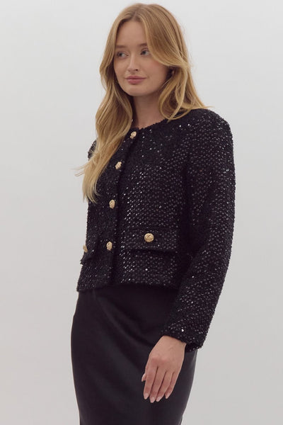 the Emory Black Sequin jacket