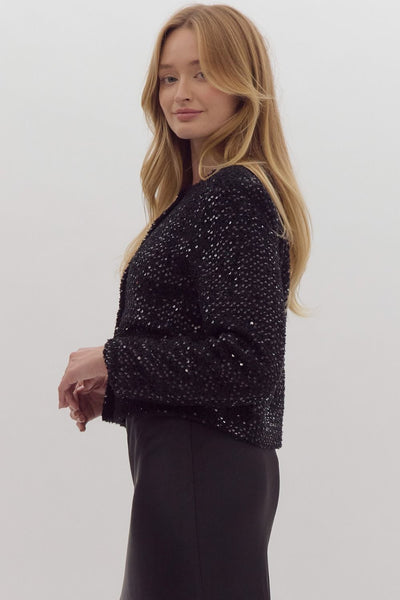 the Emory Black Sequin jacket