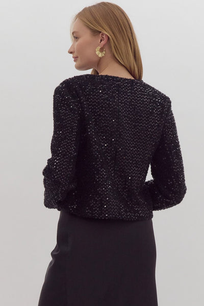 the Emory Black Sequin jacket