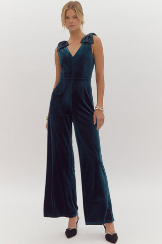 the Clara - Emerald bow jumpsuit